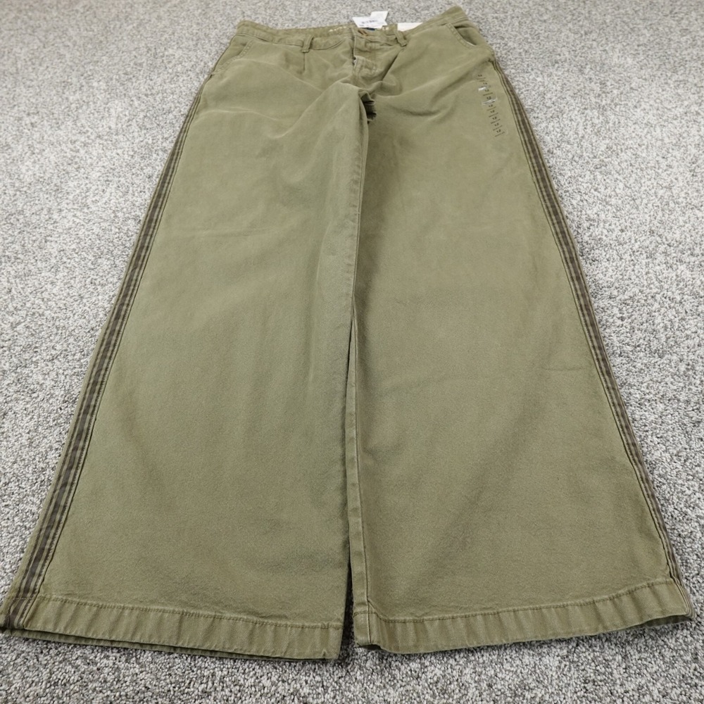 NEW American Eagle Jeans Womens 12 Green Denim Pants High Rise Baggy Wide Leg AE